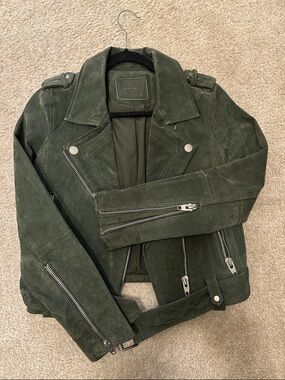 Dark Green Suede Biker Jacket